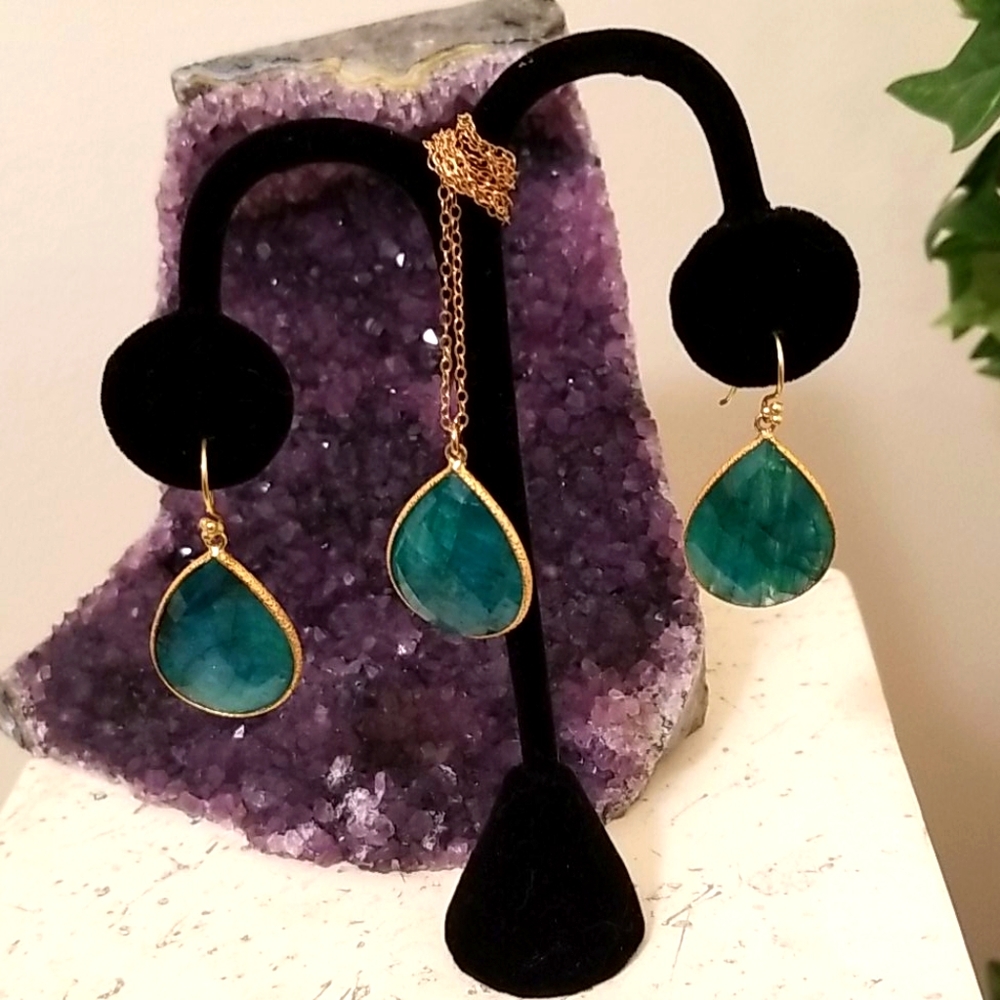 ☘Emerald Green Earrings & Necklaces Set